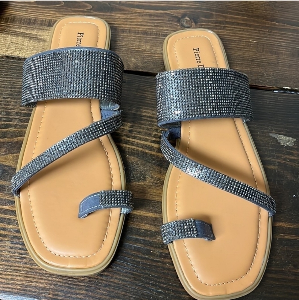New Metallic Gray Rhinestone Sandals - Size 8.5